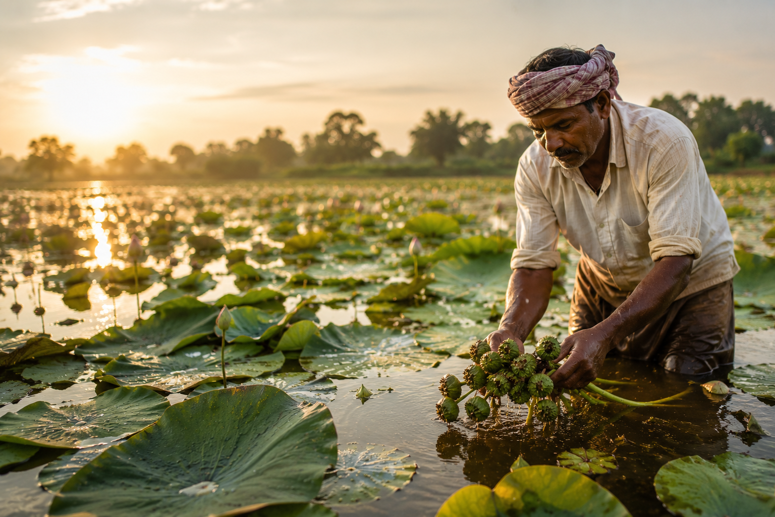 Makhana farming and sorting in Bihar
