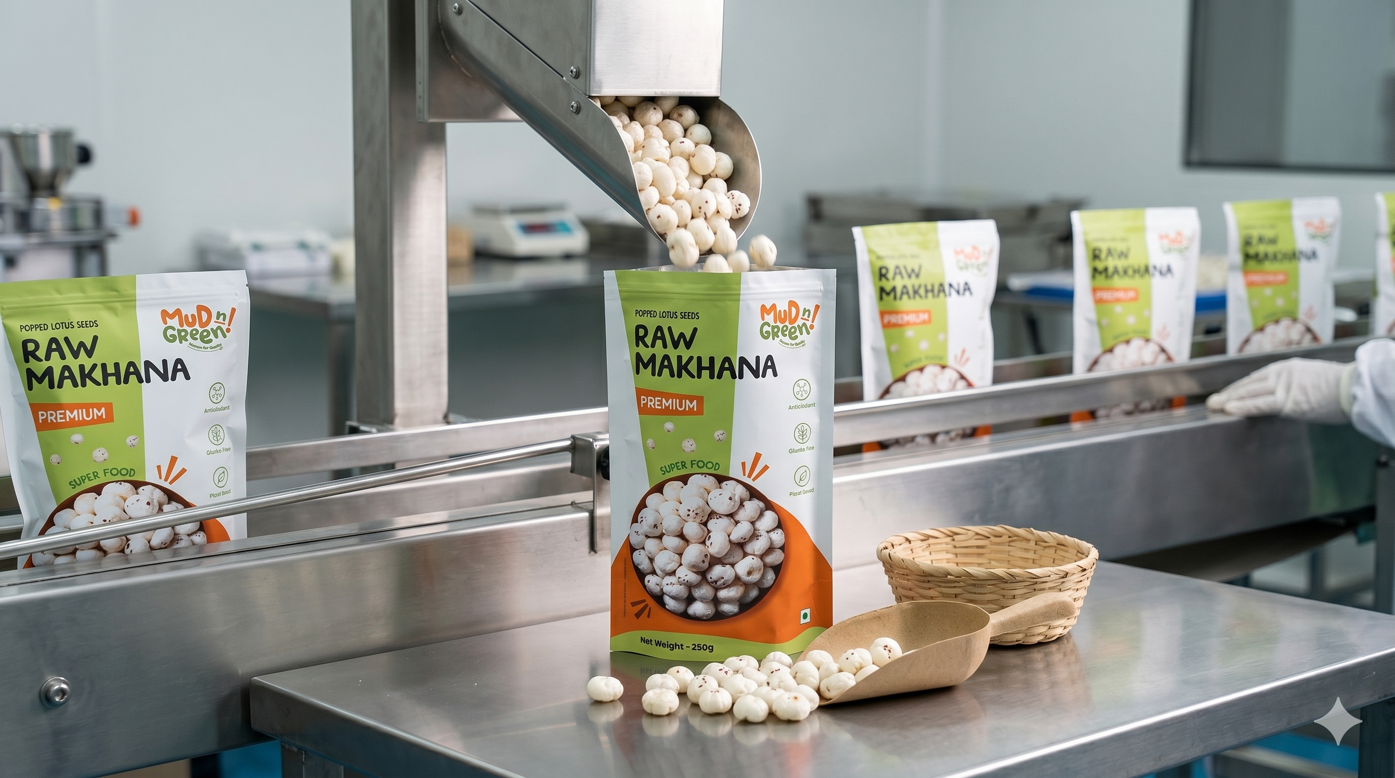 Fresh makhana being packaged