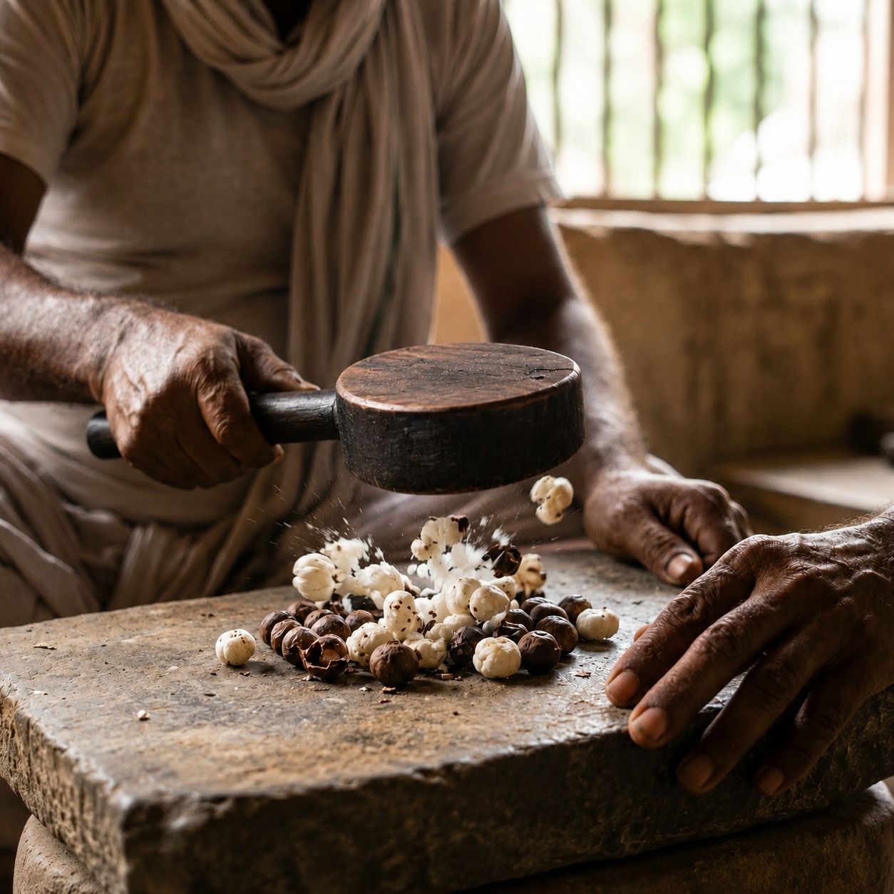 Skilled artisan popping makhana seeds